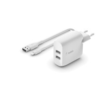 Įkroviklis Belkin Boost Charge Dual USB-A 24W + USB-A to Lightning kabelis baltas