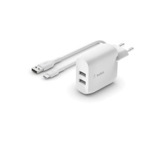 Įkroviklis Belkin Boost Charge Dual USB-A 24W + USB-A to USB-C kabelis baltas