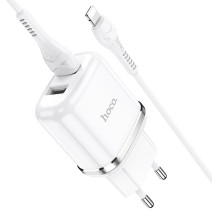 Įkroviklis Hoco N4 su dviem USB jungtimis + Lightning (2.4A) baltas
