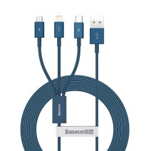 USB kabelis Baseus Superior iš USB į microUSB+Lightning+Type-C 100W 1.5m mėlynas CAMLTYS-03